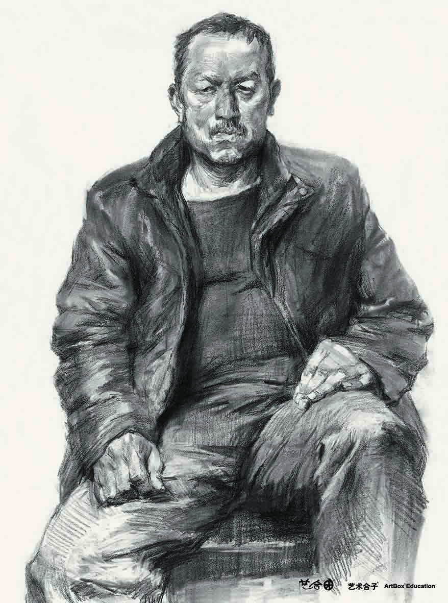 艺术合子李靖素描半身男性侧脸头像写实